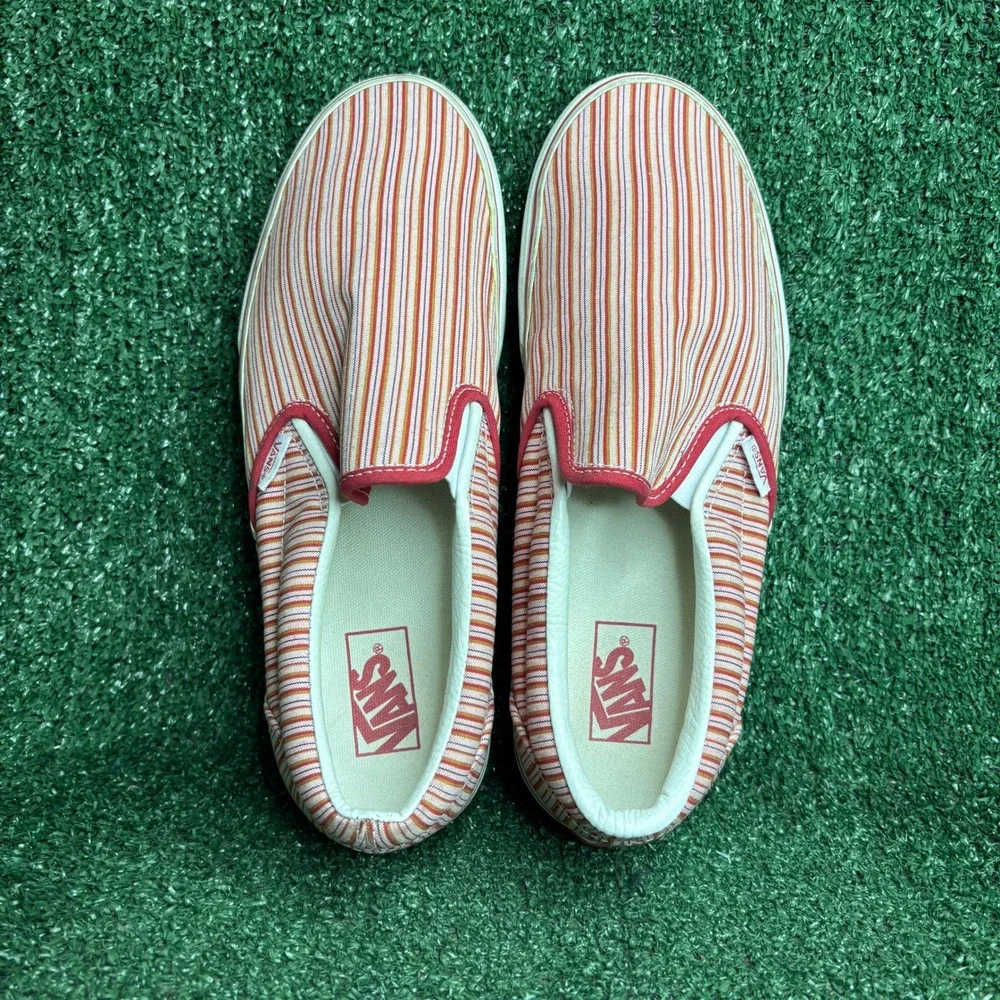 Vans Classic Slip-On Striped Canvas Skater Vintage Sneaker Orange Red Mens 10.5